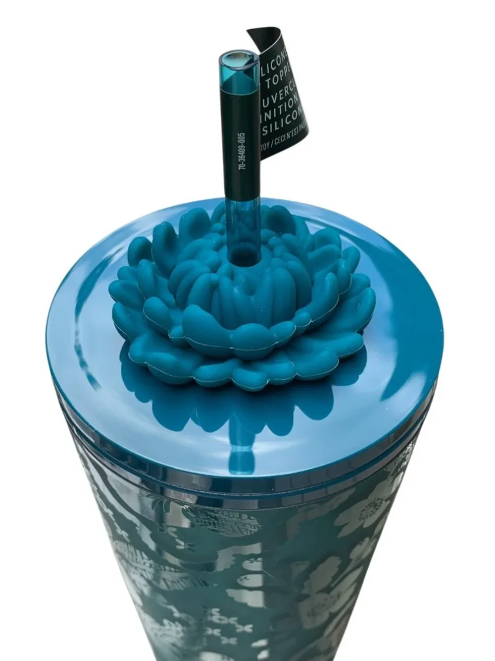 Starbucks Teal Floral Cold Cup Tumbler Silicone Blooming Flower Straw Charm NEW